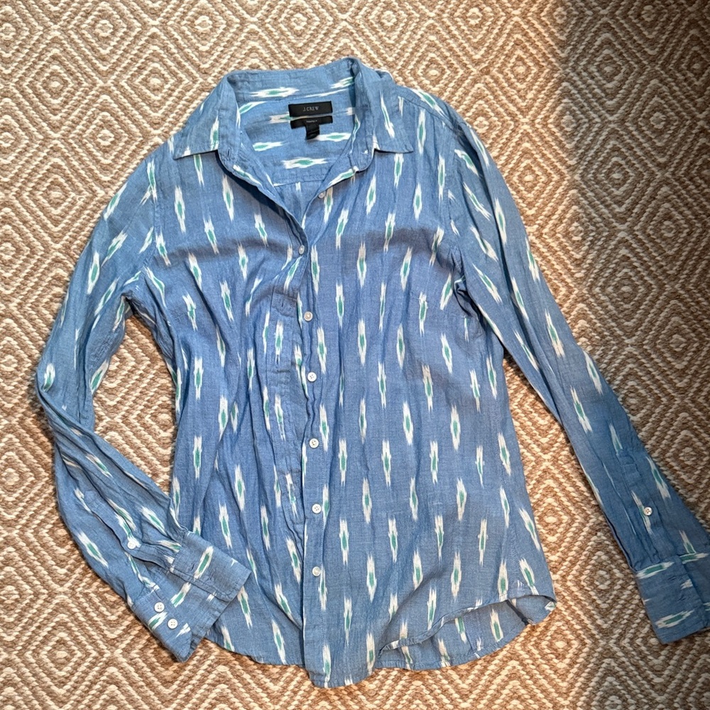 J. Crew Blue Ikat Button-Up Shirt